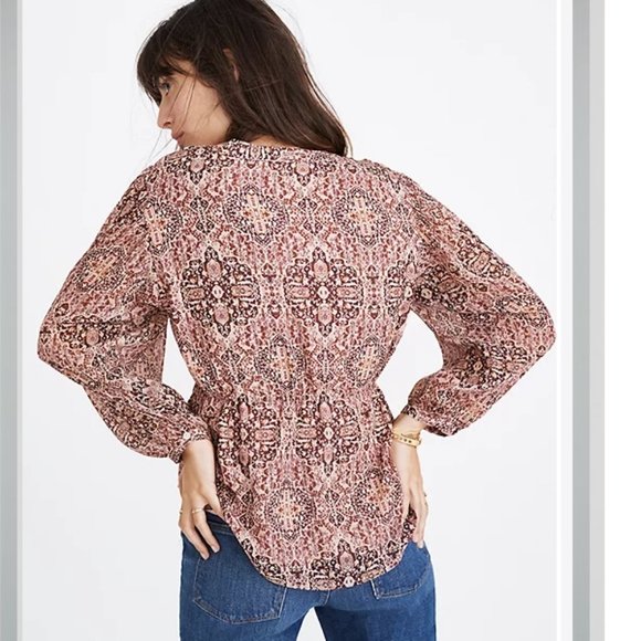 Madewell 3/4 Drawstring Kaleidoscope Print Top S - Picture 3 of 12
